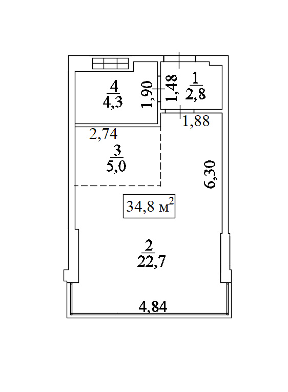 Планировка Smart-квартира площей 34.8м2, AB-10-04/0028б.