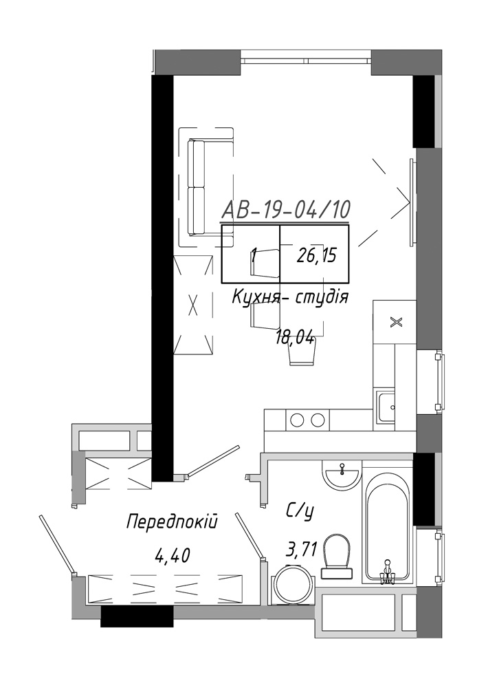 Планировка Smart-квартира площей 26.15м2, AB-19-04/00010.