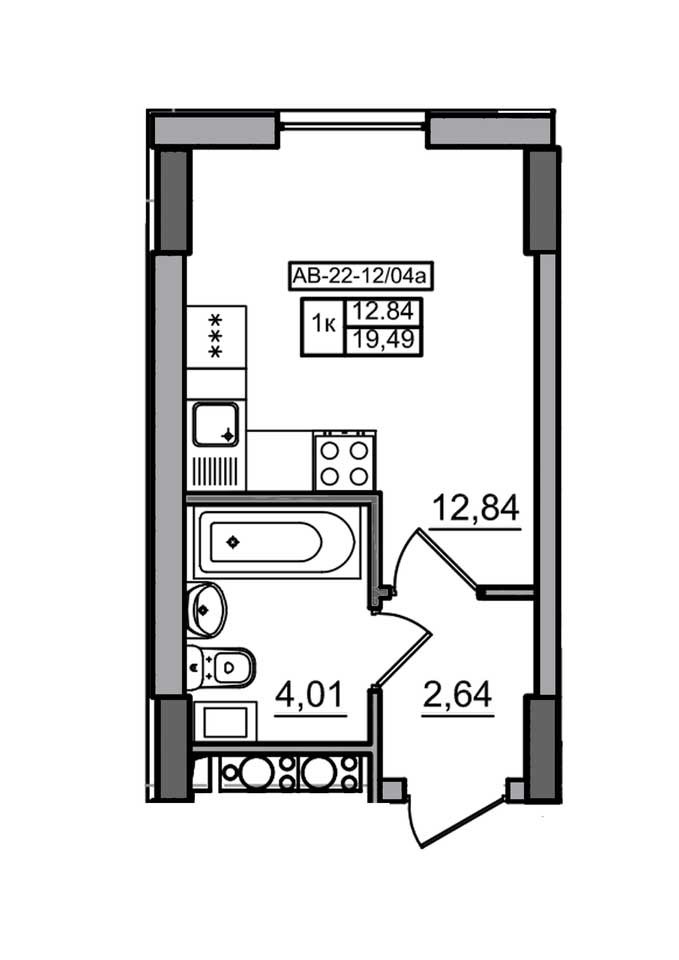Планировка Smart-квартира площей 19.49м2, AB-22-10/0004а.