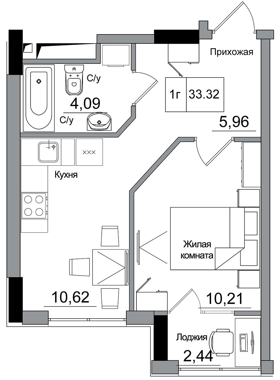 Planning 1-rm flats area 33.32m2, AB-16-01/00004.