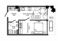 Планировка 1-к квартира площей 34.58м2, UM-006-03/0021.