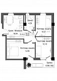 Планировка 3-к квартира площей 59.55м2, UM-006-03/0004.