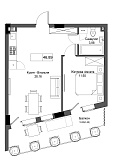 Планировка 1-к квартира площей 46.89м2, UM-001-05/0008.