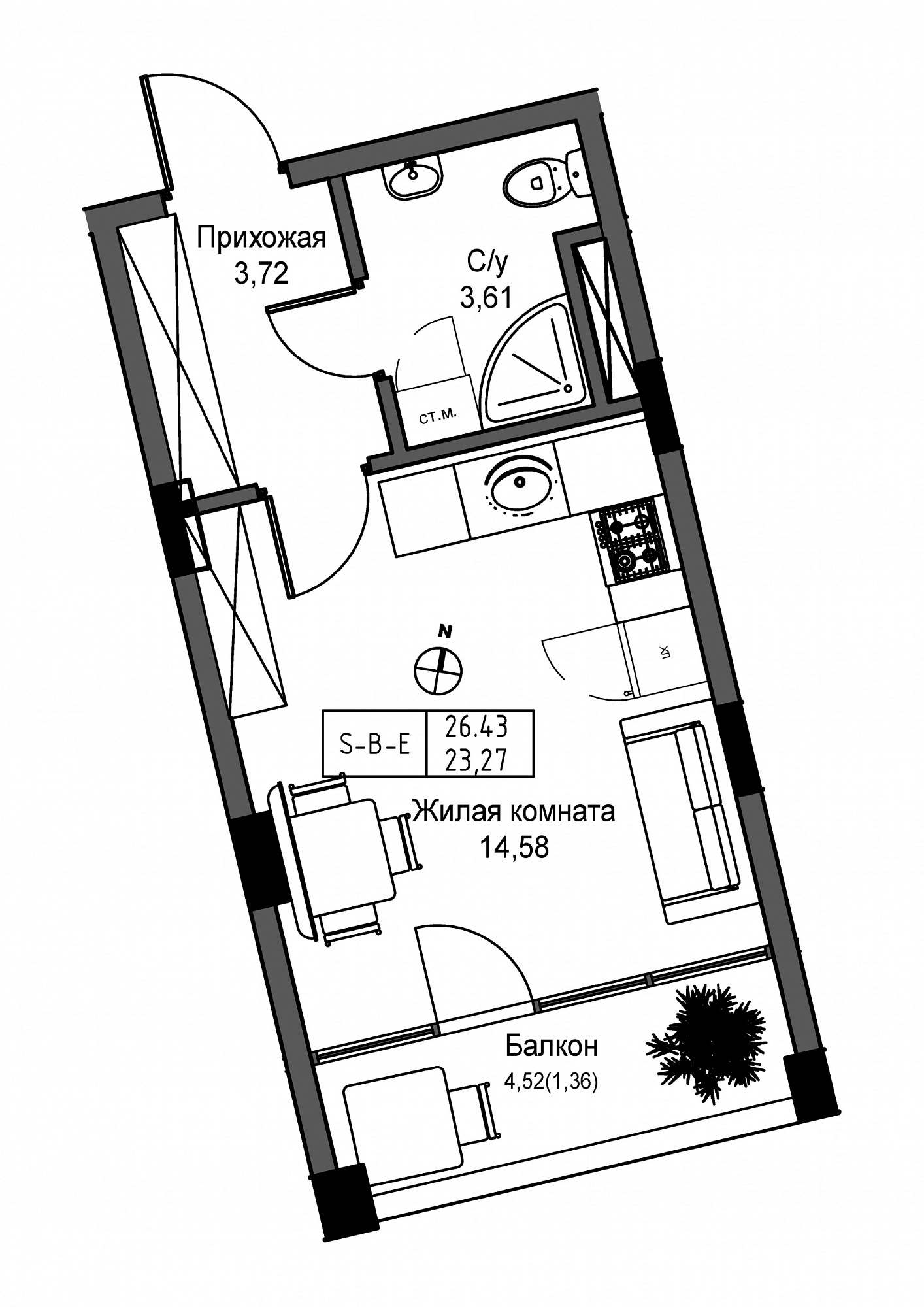 Planning Smart flats area 23.27m2, UM-004-06/0010.