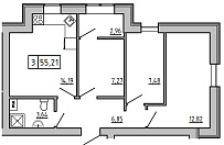 Планировка 3-к квартира площей 55.23м2, KS-006-03/0008.