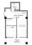 Планировка 1-к квартира площей 42.98м2, UM-006-03/0006.