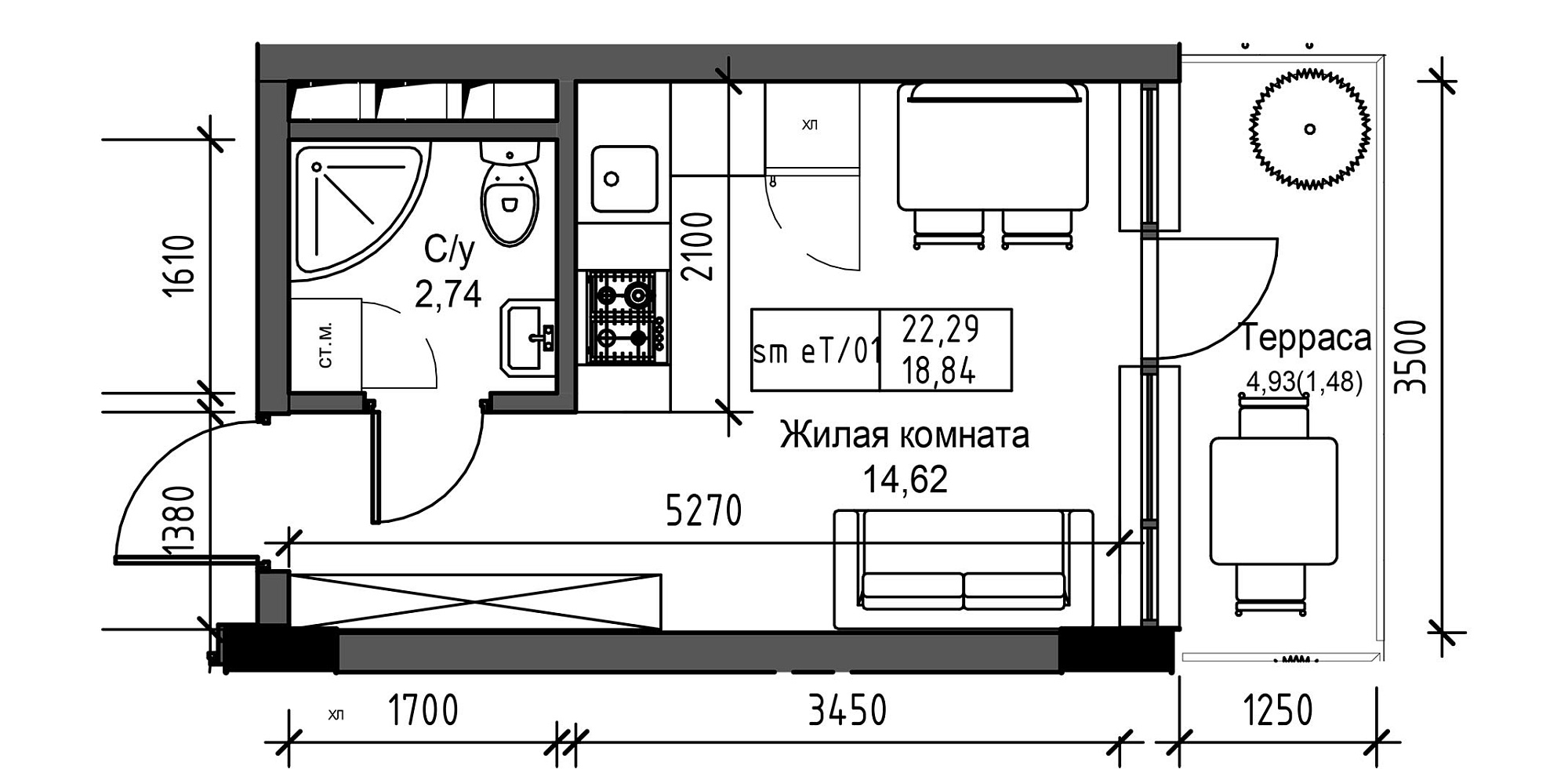 Планировка Smart-квартира площей 18.84м2, UM-003-10/0105.