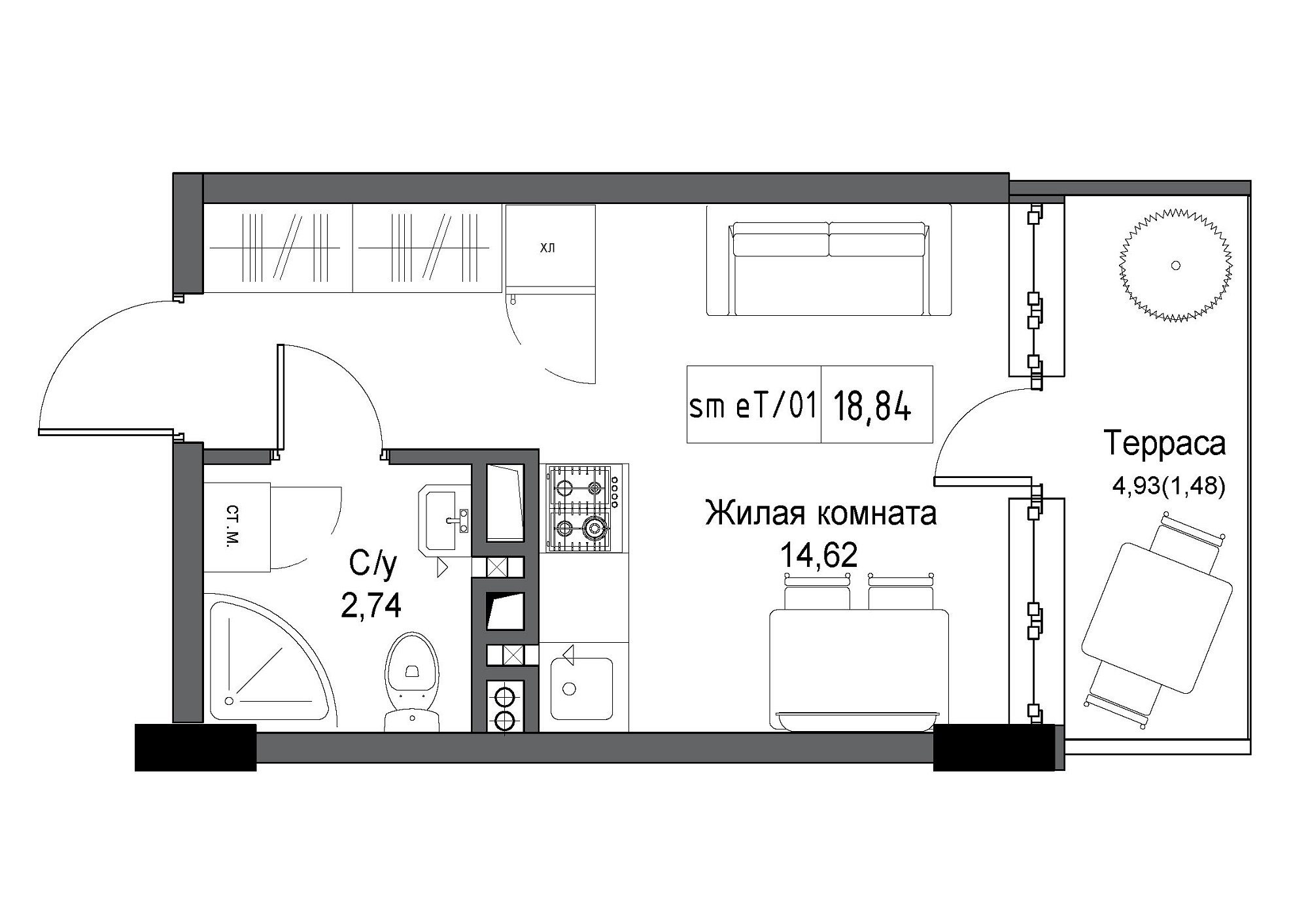 Планировка Smart-квартира площей 18.84м2, UM-003-02/0006.