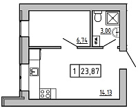 Планировка 1-к квартира площей 23.93м2, KS-008-01/0012.