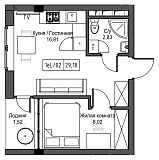 Планировка 1-к квартира площей 29.18м2, UM-002-06/0053.