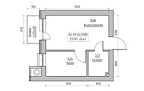 Planning 1-rm flats area 24.41m2, KS-009-04/0005.