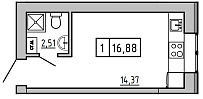 Планировка Smart-квартира площей 16.52м2, KS-007-04/0005.