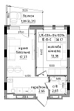 Планировка 1-к квартира площей 38.17м2, LR-004-04/0014.