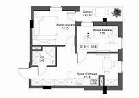 Планировка 2-к квартира площей 40.83м2, UM-004-08/0005.
