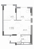 Планировка 2-к квартира площей 47.84м2, AB-22-09/00011.