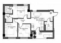 Планування 3-к квартира площею 59.77м2, UM-007-04/0012.